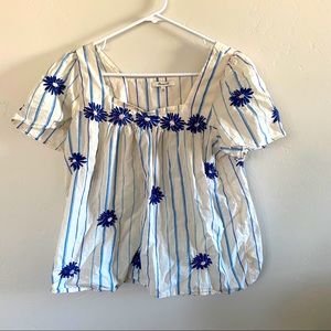 Madewell blouse with embroidered flowers, size M